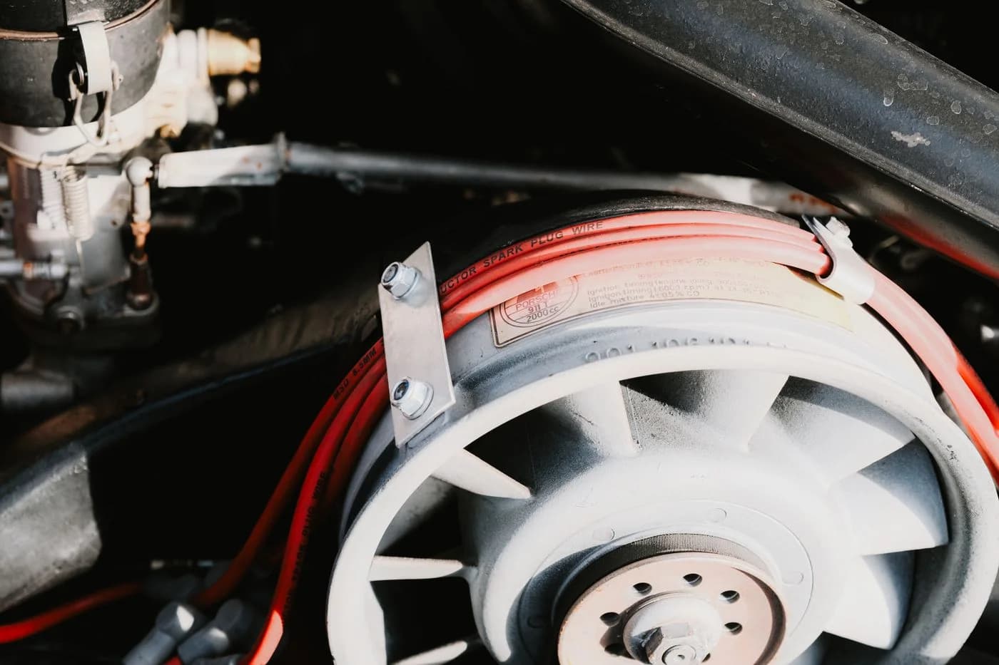 Electrical connections — Wiring and connections within a vehicle engine compartment.